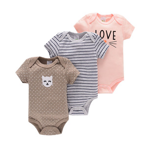 Venta al por mayor Mixed New Born Cute Short Sleeve Spring Cotton Infant Baby Boys Girls stock lotes Mamelucos 3Pcs Set - Product Image 3