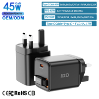 Pengisi Daya Cepat Kabel Gan Retractable IBD 45W Usb Type c Pengisi Daya Ponsel Portabel Adaptor Colokan US EU AU UK India untuk Iphone Laptop