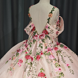Vestido de Quinceañera Rosa de Gasa con Cristales Dy5734, Apliques de Flores 3D, Cintura Natural, Hecho a Medida para Fiesta - Product Image 4