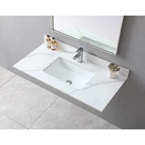 DB Montary 43x22 Inch Luxury Bathroom Vanity Carrara Gold Single Faucet Hole <b>Sintered</b> <b>Stone</b> Top with Stylish Design - Product Image 5