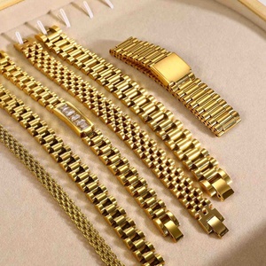 Bracelet jonc personnalisé en acier inoxydable plaqué or 18 carats avec pierres précieuses pour femmes et hommes, style bracelet de montre, vente en gros - Product Image 5
