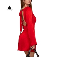 Custom Design Langarm Crystal Micro Velvet Kurzes Mini kleid A-sline Rücken freie kurze Röcke für Damen