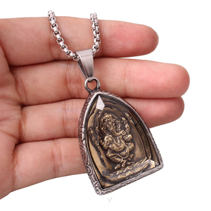 Stile religioso intagliato induismo collane amuleto copertura di vetro religione rilievo elefante Ganesha collana pendente per gli <span class=keywords><strong>uomini</strong></span> - Product Image 1