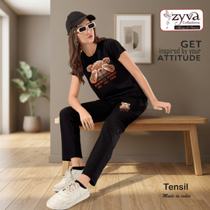 ชุดเซ็ตผ้าฝ้ายสีดำ 2 ชิ้นสำหรับผู้หญิง ลายพิมพ์ตุ๊กตาหมี แบรนด์ Zyva Collections เสื้อผ้าลำลอง ผลิตในอินเดีย - Product Image 3