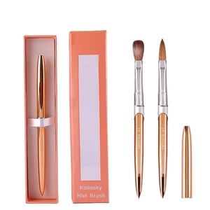 Pinceau à ongles professionnel en poils de Kolinsky 100% naturels, manche métallique, poils doux, personnalisable avec logo privé - Ovale pour nail art - Product Image 1