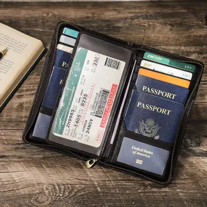 Carteira de couro para passaporte, transporte de telefone, carteira para passaporte com caneta