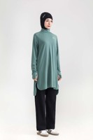 Ensemble de vêtements de sport modestes personnalisés avec logo OEM, vert, pour femmes musulmanes, tunique longue et pantalon, style de créateur, vêtements de sport islamiques