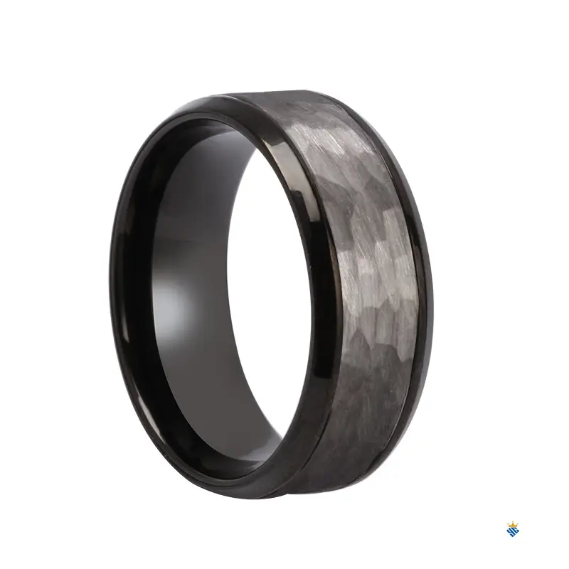 Unique Wedding Band For Men Blackened Tantalum Ring
