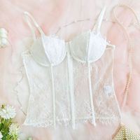 2026 Sexy Camisole en dentelle transparente pour femme, style corset à baleines, avec boutons sur le devant, haut en dentelle transparente, sous-vêtement, haut corset