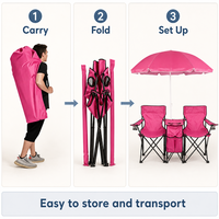 Chaise de camping double compacte et portable avec parasol amovible et sac isotherme