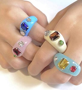 Bagues tendance pour femmes, plaquées or 18 carats, avec zircon de laboratoire coloré, modèle <span class=keywords><strong>2021</strong></span>, les plus vendues, en gros - Product Image 1