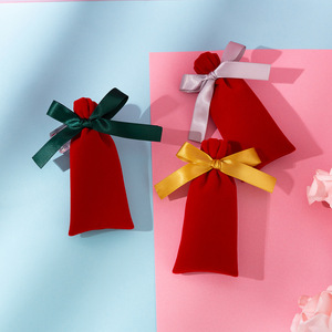 Velvet Jewelry Bags Rectangular Drawstring <b>Red</b> With <b>Ribbon</b> Gift Packaging For Ornament Storage - Product Image 1