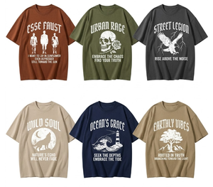 Lotes de Ropa para Actividades al Aire Libre, Camiseta Unisex con Estampado en el Pecho, Algodón Puro de Alta Calidad, Talla Única, Modelo Chino QZ-054 - Product Image 2