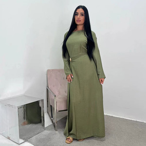 Robes Maxi pour Femmes Élégantes en Crêpe Doux, Abaya Fermée avec Lien au Dos, Couleurs Unies, Collection 2025 de Vêtements Islamiques - Product Image 4