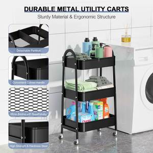 Chariot de rangement roulant à trois niveaux en métal pour ustensiles de cuisine, personnalisable en plusieurs couleurs, vente en gros sur mesure - Product Image 5