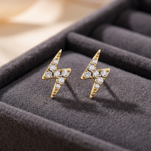 925 <b>Sterling</b> <b>Silver</b> Lightning Stud <b>Earrings</b> Gold Plated Zircon Claw <b>Set</b> Ear Jewelry for Women Party Gift - Product Image 3
