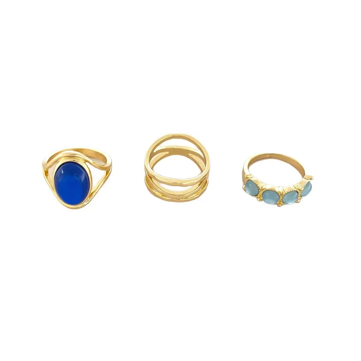 Fashion jewelry geometric acrylic gold plated opal Glass crystal rings set for women