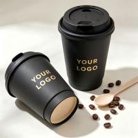 Gobelet en papier noir à double paroi biodégradable et écologique avec logo personnalisé, impression par estampage à chaud pour café à emporter
