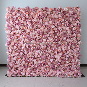 EG-M068 Hochzeits-Hintergrunddekoration 2,4m x 2,4m Aufrollbare Stoffwand in Zartrosa mit Blumenmotiv für Sweet 16 Künstliche Rosen-Pinkblumenwand - Product Image 1