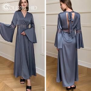 Batas de encaje para <span class=keywords><strong>mujer</strong></span>, ropa de dormir de lujo para <span class=keywords><strong>mujer</strong></span>, decoración de flores en la espalda de boda, vestido de Bata, Pijama largo y elegante de punto aceptado - Product Image 3