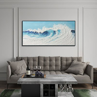 Peinture murale abstraite 3D texturée, faite à la main, moderne, grande, bleue et blanche, vagues océaniques, toile, imperméable, écologique, peinture à l'huile