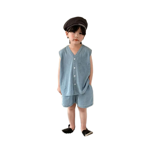 Yazlık Erkek ve Kız Bebek Giyim Setleri Basit Moda Kot Takım Bebek Kız Elbisesi ve Erkek İki Parçalı Takım - Product Image 1