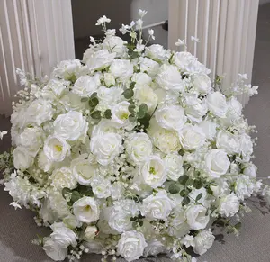 सफेद लक्जरी रंगीन फूल बल्ब शादी वेलेंटाइन क्रिसमस आंतरिक सजावट गुलाबी सफेद कृत्रिम गुलाब से सजाया गया