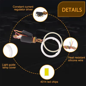 Blanc Jaune LED Coton Switchback Angel Eyes Full Round Circle <span class=keywords><strong>Halo</strong></span> 2-Ring Kit avec 70mm 120mm Tailles 12V DRL Phares - Product Image 5