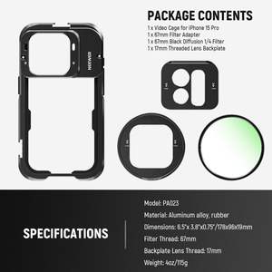 Objectif fileté 17mm stabilisateur de téléphone fond de panier <span class=keywords><strong>NEEWER</strong></span> 15 <span class=keywords><strong>Pro</strong></span> Phone Cage Video Rig avec 67mm Black Diffusion 1/4 Filter - Product Image 6