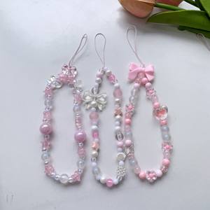 Bracelet à perles en forme de cœur mignon, nœud papillon coloré en acrylique, fleur, papillon, perle douce, accessoires pour <span class=keywords><strong>coque</strong></span> de téléphone portable, chaîne anti-perte - Product Image 2