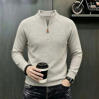 Sweat-shirt à col montant zippé en velours côtelé de polyester pour homme, infroissable, sans repassage, coupe droite, couleur unie, en stock pour l'automne