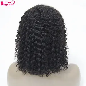 Natural hairline Half Hand Tied Bob Style Lace Front Wigs For Women Deep Wave Curly Short Brazilian Human Hair Lace Bob Wig 13*4
