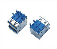 Adaptor Konektor USB Tipe A 3.0 AF Female Chang Hongkang Chk-q-147 90 derajat Dua Lapis DIP Bodi Pendek Empat Pin Kabel Bengkok