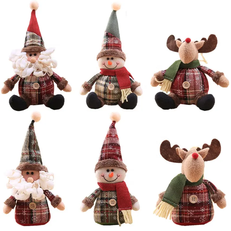 Christmas Decor Dolls Holiday Ornaments Plush Standing Toys Snowman Reindeer Santa Claus for Table Fireplace Home Xmas Decor