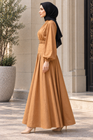 EVE063 Nouvelle robe maxi musulmane tendance pour femmes, manches longues, ceinture, abaya modeste, vêtements islamiques élégants, robe décontractée de Dubaï