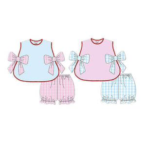 Conjuntos de 2 Piezas para Niñas, Estilo Casual, Estampado a Cuadros, Transpirables, con Lazo Grande, Ropa para Hermanas al por Mayor - Product Image 4