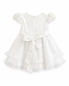 Robe de bébé fille de luxe ornée de perles et de fleurs, avec manches florales et jupe fluide, pour les mariages - Product Image 1