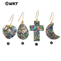 WT-MPE159 Boucles d'oreilles en coquille d'ormeau naturel de style romantique Offres Spéciales en plaqué or croix coeur goutte d'eau forme de lune cadeau pour femme