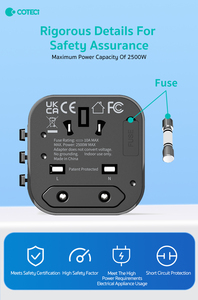 Coteci biểu tượng tùy chỉnh chống cháy PC 2500W 10A mini sạc du lịch phổ adapter cắm phổ Quốc Tế Du Lịch Adapter - Product Image 3