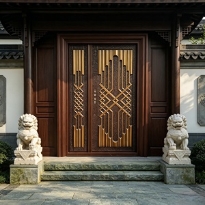 Portes extérieures modernes en alliage d'aluminium imperméable, portail double d'entrée de luxe en bronze gravé, anti-rouille, porte principale de villa - Product Image 5