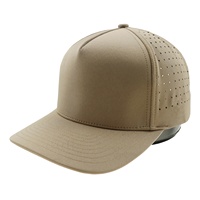 Casquette de Baseball ajourée en Polyester, 5 panneaux personnalisés, Patch en caoutchouc, trou de découpe Laser, chapeau à rabat