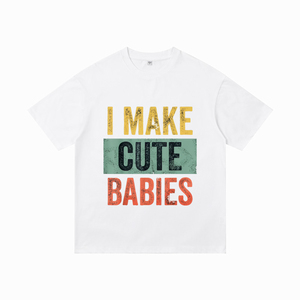 T-shirt Nera da Uomo 100% Cotone Lavorato a Maglia Oversize 230g Eco-Friendly Traspirante a Manica Corta con <span class=keywords><strong>Testo</strong></span> 'I Make Cute Babies' e Design Vuoto - Product Image 2