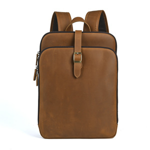 Men's Crazy Horse Leather <b>Backpack</b> <b>Large</b> Capacity Business Travel Laptop Bag Solid Color Dark Brown Light Brown - Product Image 5