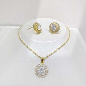 Ensemble de bijoux de mariée en laiton plaqué or 18 carats, motif floral, avec zircon, pour femme, collier et boucles d'oreilles en cuivre, prix d'usine, luxe, pas cher, pour soirée - Product Image 2