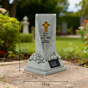 Jarrón de tumba de cementerio solar con Cruz iluminada, jarrones de cementerio de resina con picos, jarrón de tumba de cementerio solar tallado - Product Image 3