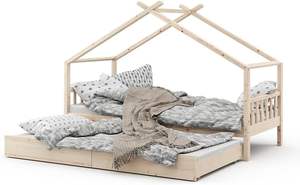 Letto a Piattaforma Moderno Contemporaneo in Legno di Pino Massiccio <span class=keywords><strong>90x200</strong></span> cm, Struttura Letto Matrimoniale in Legno Naturale per Uso Domestico con Letto Extra - Product Image 3