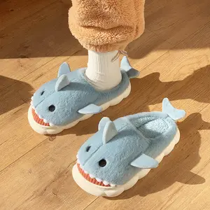 Custom Shark Plush Slippers Plush Slippers Unisex Non-Slip Soft Plush Warm Winter Slippers For Women