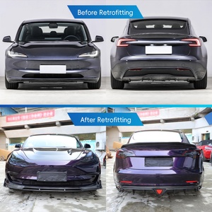 2017-2025 Tesla <b>Model</b> 3 Wet Carbon Fiber Bumper Front Rear Lip Side Skirt Rear Spoiler Bolt-On Fog Light - Product Image 3