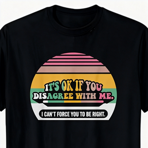 T-shirt divertente con slogan da uomo Retro Sunset, in cotone, a maniche corte, con grafica 'It's Ok If You Disagree' - Product Image 1