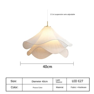 Lampe à fleurs suspendue de style français pour chambre à coucher hôtel suspension en tissu blanc gradateur rectangulaire ovale carré longues tailles moyennes - Product Image 6